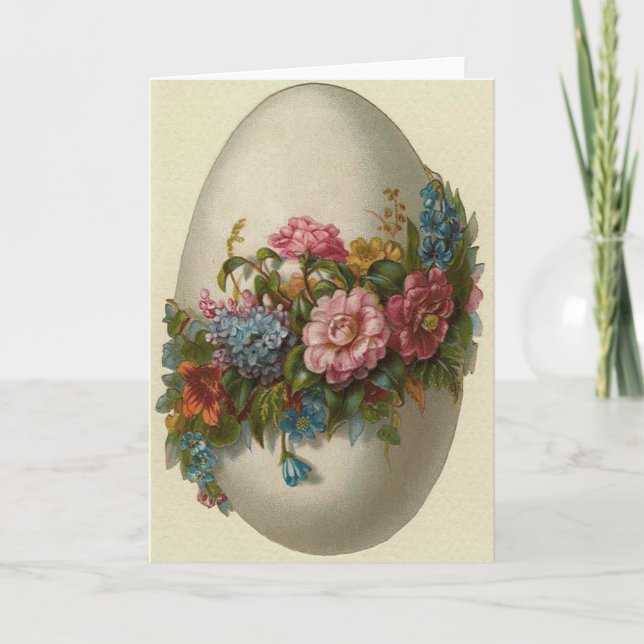 Vintage Easter Egg With Flowers Easter Card (Front)