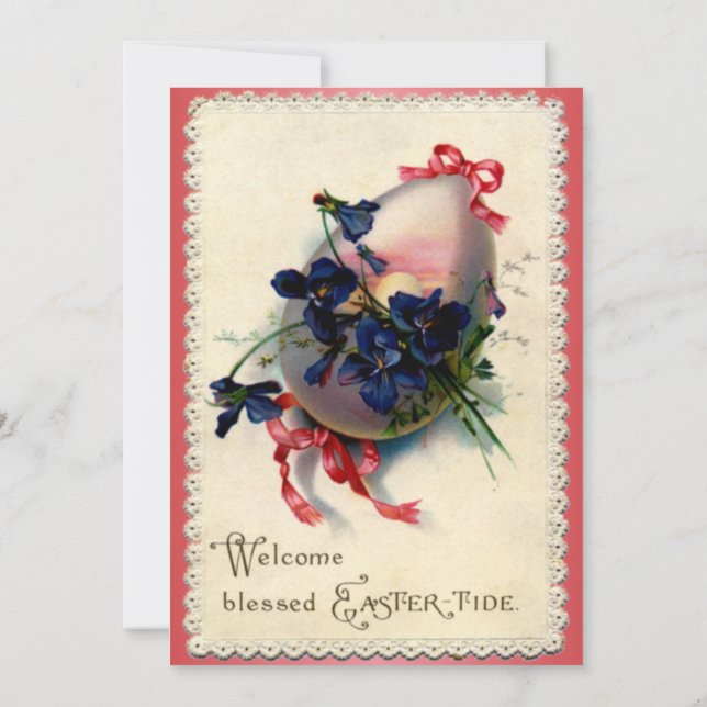 Vintage Easter Egg with Violets Invitation (Back)