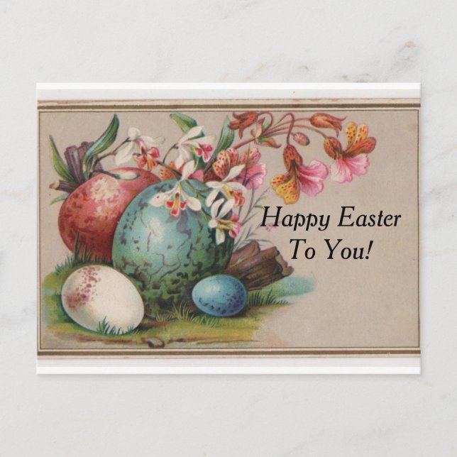 Vintage Easter Eggs And Flowers Postcard (Front)
