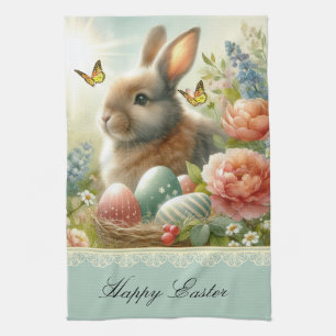 Vintage Easter Eggs and Rabbit Kitchen Towels