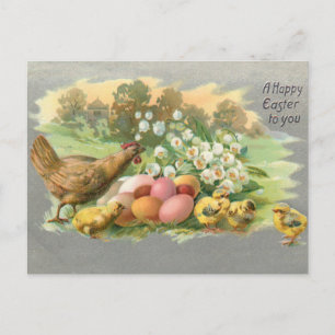 Vintage Easter Eggs, Hen & Chicks Postcard