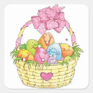Vintage Easter eggs in basket Square Sticker