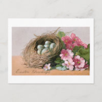 Vintage Easter Eggs, Nest & Pink Polyanthus