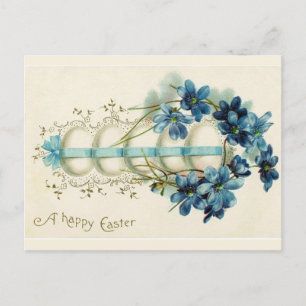 Vintage Easter Eggs Tied With Blue Ribbon Postcard