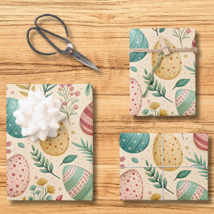 Vintage Easter Eggs with Floral Buds Wrapping Paper Sheet
