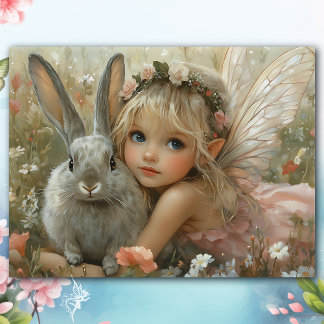 Vintage Easter Fairy with Bunny Floral Fantasy  Tissue Paper
