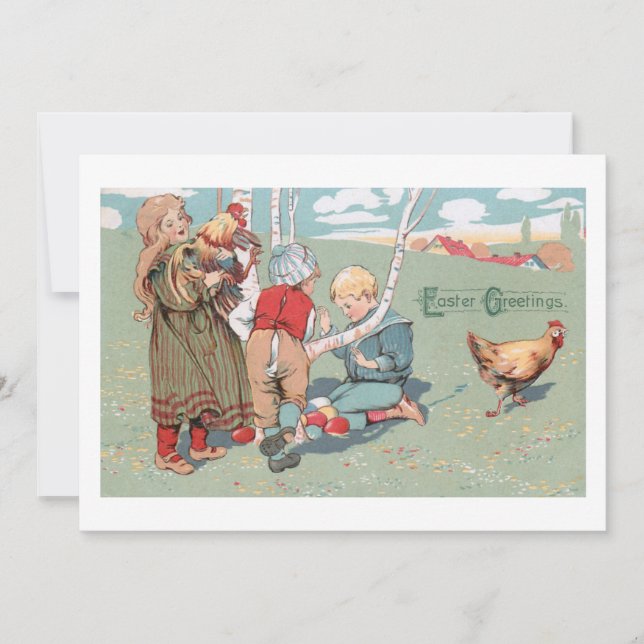 Vintage Easter Farm Animals and Children Holiday Card (Front)