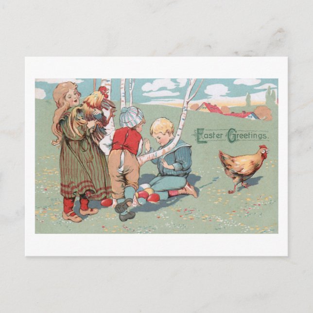 Vintage Easter Farm Animals and Children Holiday Postcard (Front)