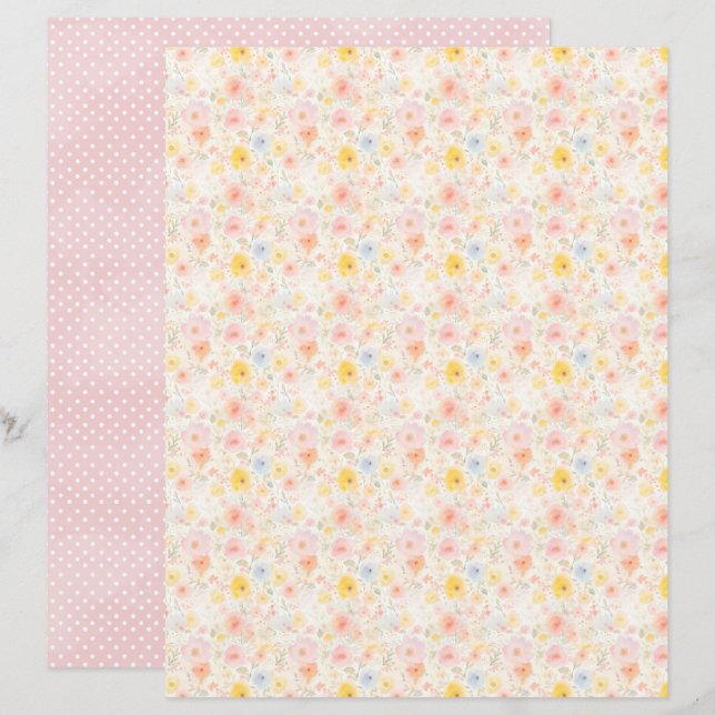 Vintage Easter Floral Background Scrapbook Paper (Front/Back)