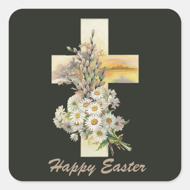 Vintage Easter floral cross Holiday sticker (Front)
