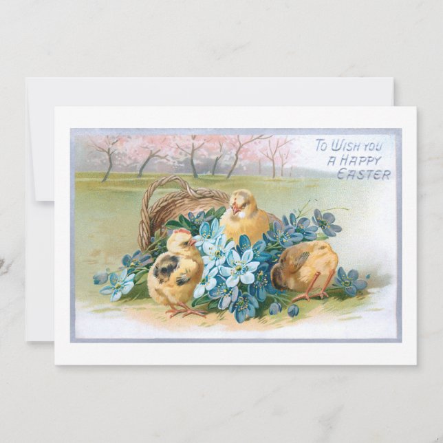 Vintage Easter Floral with Chicks Holiday Card (Front)