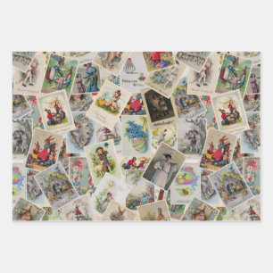 Vintage Easter Germany retro postcards collage - Wrapping Paper Sheet
