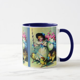 Vintage Easter Girl and Baby Chicks Mug