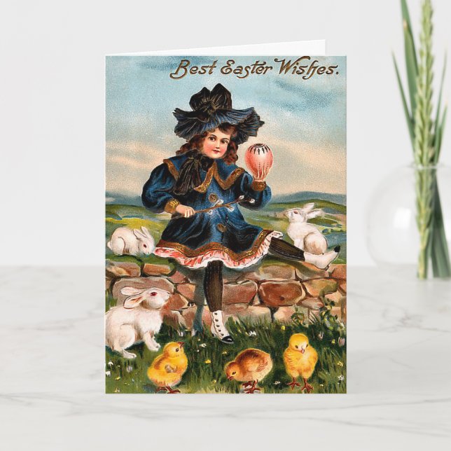 Vintage Easter Girl and Egg Card (Front)