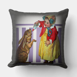 Vintage Easter Girl Feeding Rabbit, ZSSG Cushion