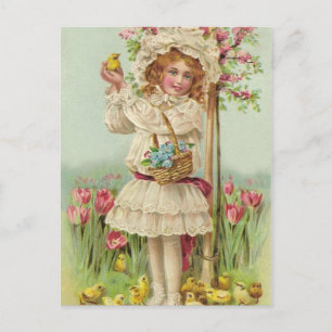 Vintage Easter Girl Holiday Postcard