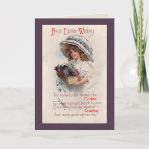 Vintage Easter Girl in Bonnet Greeting Card
