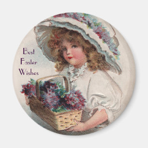 Vintage Easter Girl in Bonnet Magnet