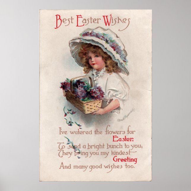 Vintage Easter Girl in Bonnet Poster (Front)