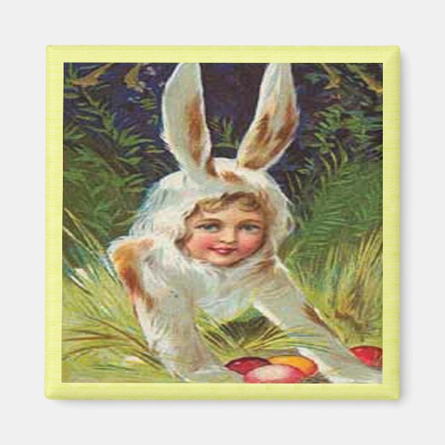 Vintage Easter Girl in Bunny Costume, ZSSG Magnet (Front)