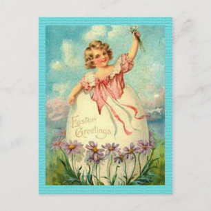 Vintage Easter Girl in Egg on Purple Flowers, ZSSG Holiday Postcard