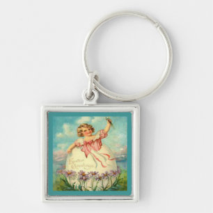 Vintage Easter Girl in Egg on Purple Flowers, ZSSG Key Ring