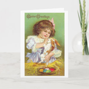 Vintage Easter Girl with Bunny, Holiday Card