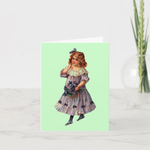 Vintage Easter Girl With Flowers Greeting Card