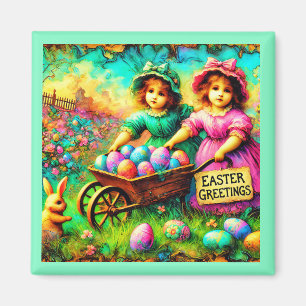 VINTAGE EASTER GIRLS ~ Easter Eggs ~ Magnet