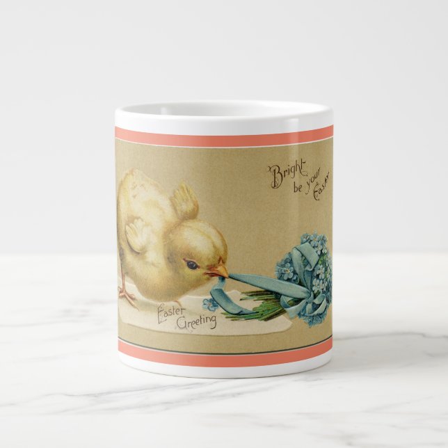 Vintage Easter Greeting Chick Large Coffee Mug (Front)