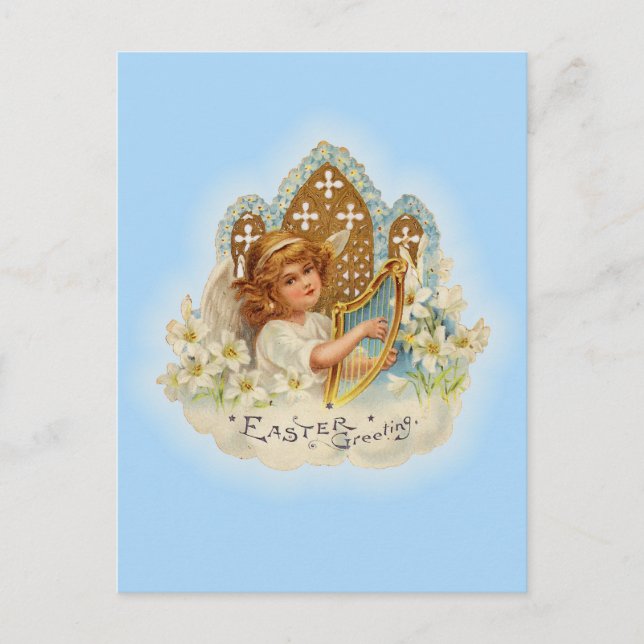 Vintage Easter Greetings Angel Holiday Postcard (Front)