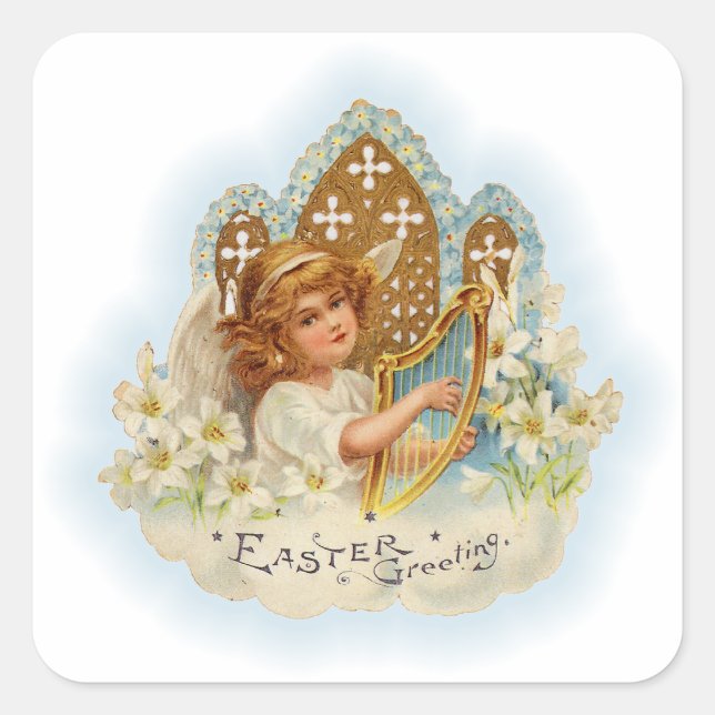 Vintage Easter Greetings Angel Square Sticker (Front)