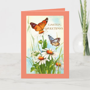 Vintage Easter Greetings Butterflies Holiday Card