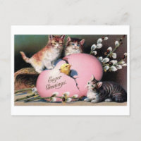 Vintage 'Easter Greetings' Cats & Chick Postcard