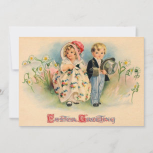 Vintage Easter Greetings Cute Children Holiday Card