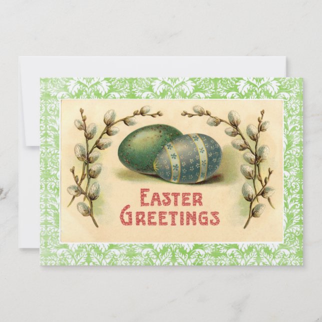 Vintage Easter Greetings Eggs Dogwood Invitation (Front)