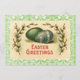 Vintage Easter Greetings Eggs Dogwood Invitation