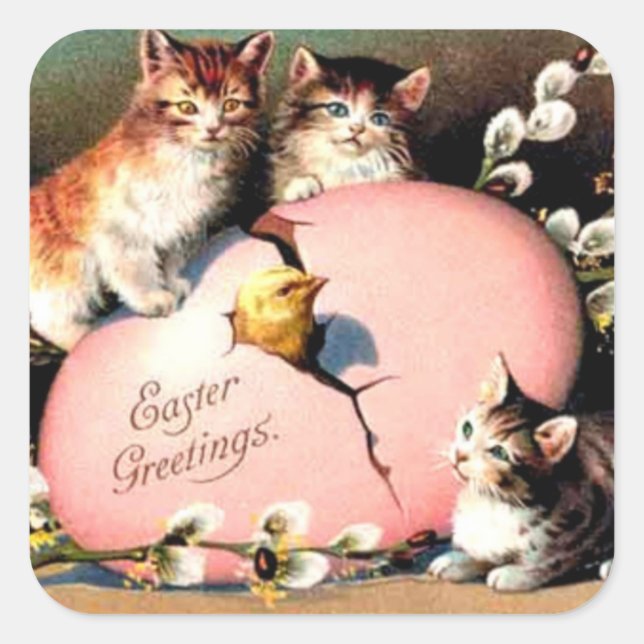 Vintage - Easter Greetings, Square Sticker (Front)