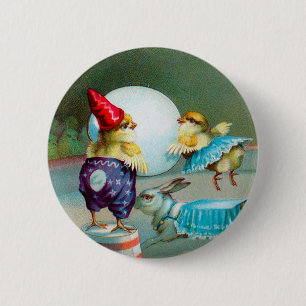 Vintage Easter Greetings Wishes Chicks Circus 6 Cm Round Badge