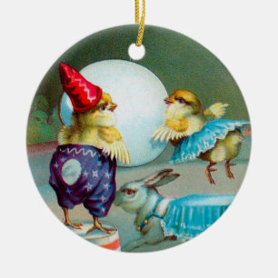 Vintage Easter Greetings Wishes Chicks Circus Ceramic Tree Decoration