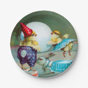 Vintage Easter Greetings Wishes Chicks Circus Paper Plate