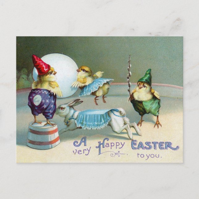 Vintage Easter Greetings Wishes Chicks Circus Postcard (Front)