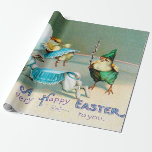 Vintage Easter Greetings Wishes Chicks Circus Wrapping Paper
