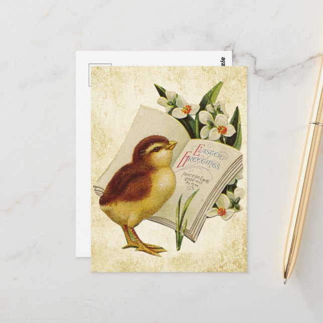 Vintage Easter Greetings with Baby Chic Postcard (Front/Back In Situ)
