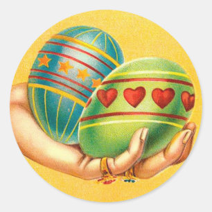 Vintage Easter Greetings with Eggs Classic Round Sticker