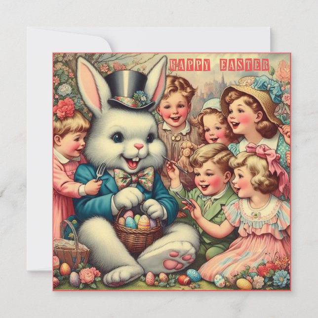 Vintage Easter ~HAPPY EASTER ~ Bunny ~ Holiday Card (Front)