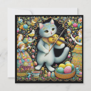 Vintage Easter ~ HAPPY EASTER ~ Cat and Fiddle ~ Holiday Card