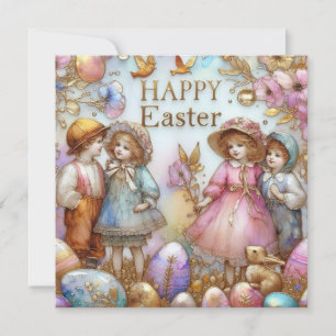 Vintage Easter ~ HAPPY EASTER ~ Sweet Children ~ Holiday Card