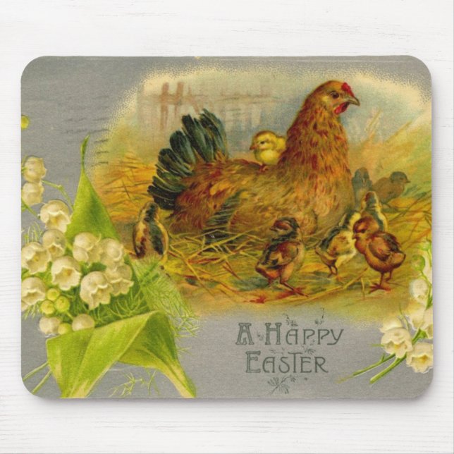 Vintage Easter Hen Mouse Mat (Front)
