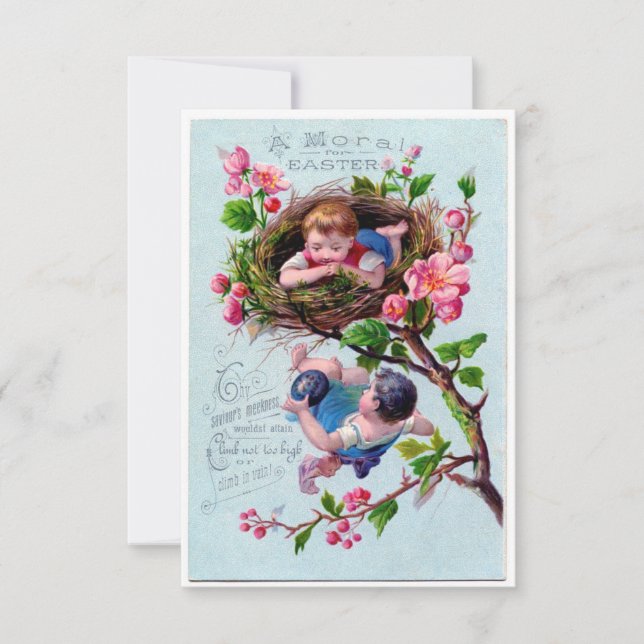 Vintage Easter Illustration in Blue Invitation (Front)